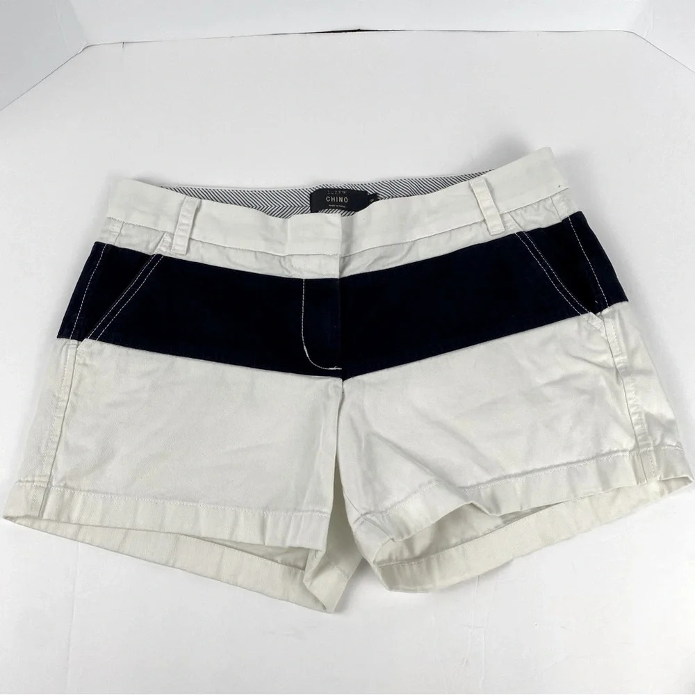 J. Crew Cotton Chino White Navy Size 8 4” Inseam Shorts